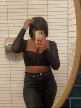 Oh Polly Black Mesh Long-Sleeve Crop Top